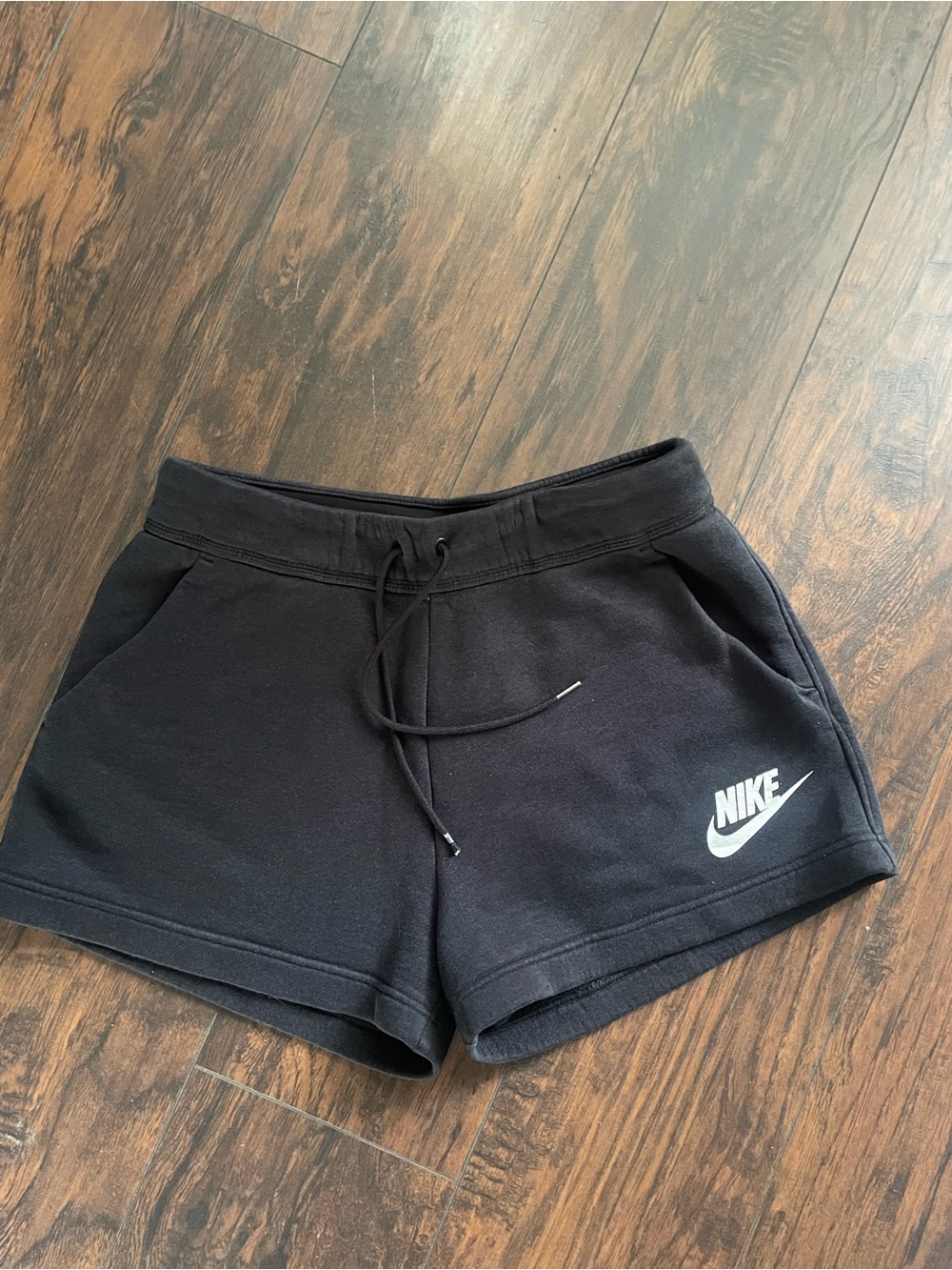 Nike Black Athletic Fleece Shorts with White Swoosh